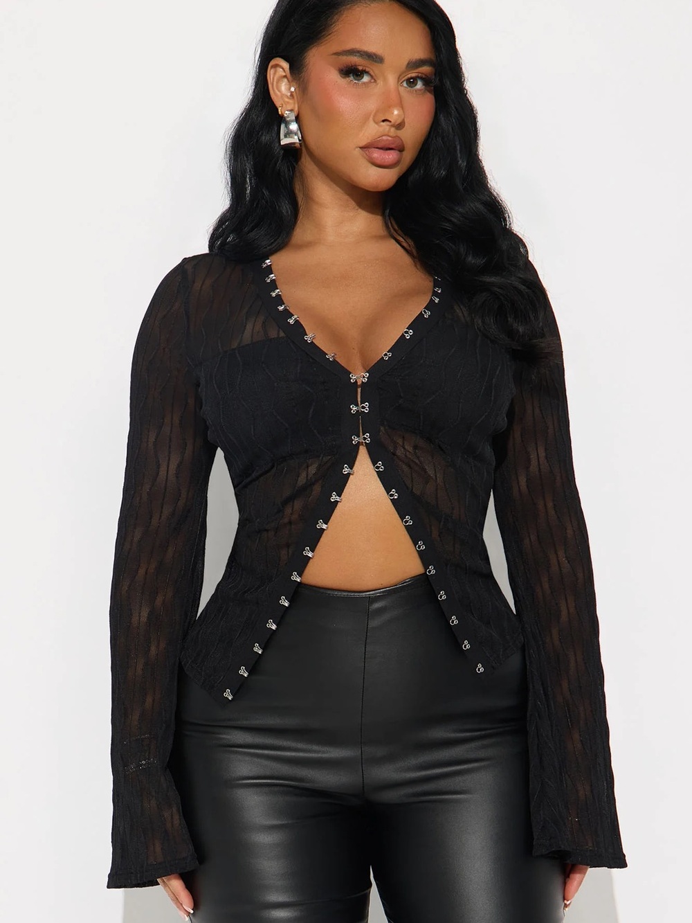 Fashion Nova 1X Dark Dream Long Sleeve Flyaway Black Top NWT